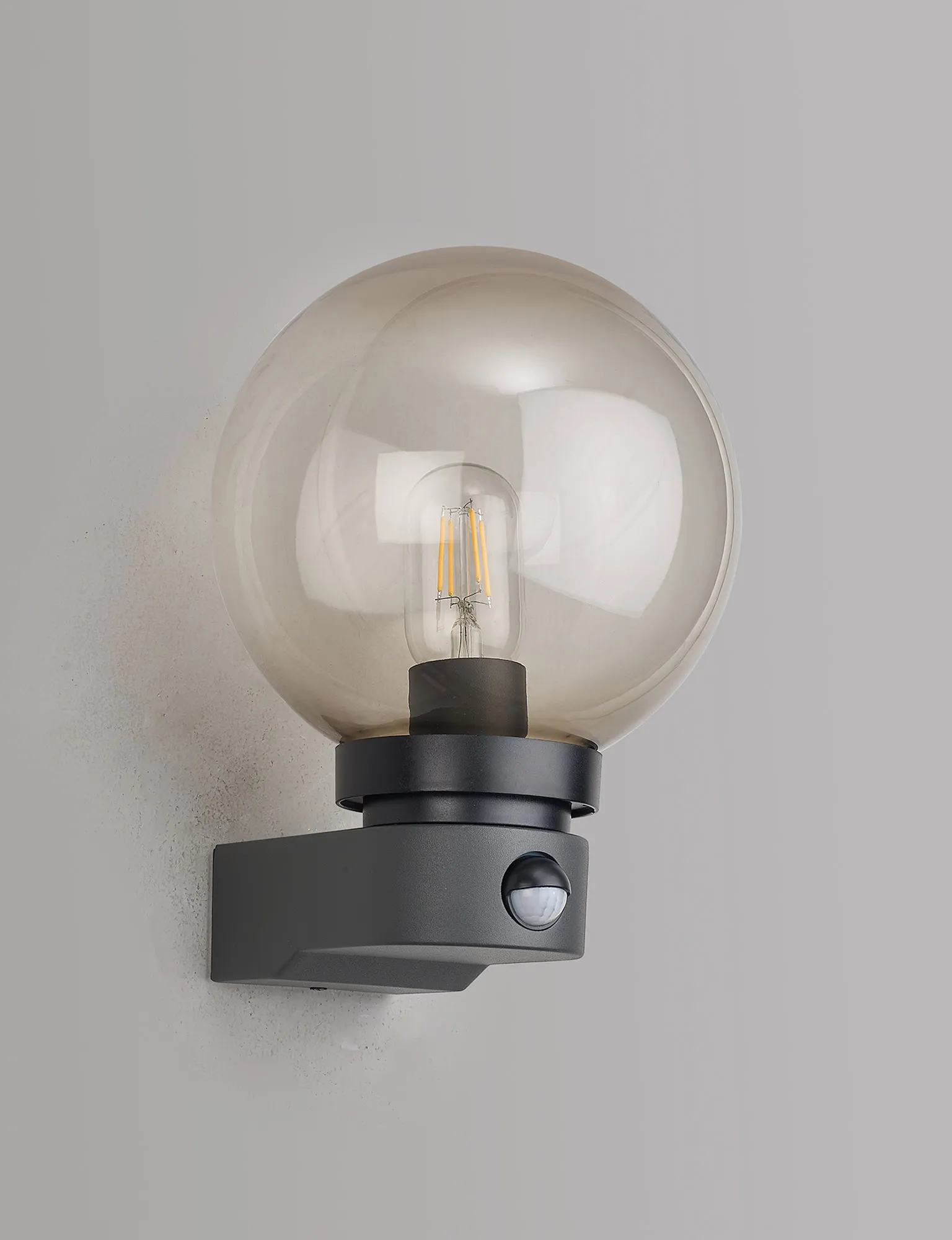 Milo Globe Wall Lamp PIR IP54 Dark Grey D0878  Deco Milo